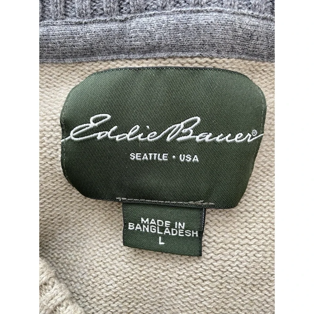 Eddie Bauer Men's L Sand Combed Cotton Classic Crew Neck Pullover Sweater - Picture 4 of 6